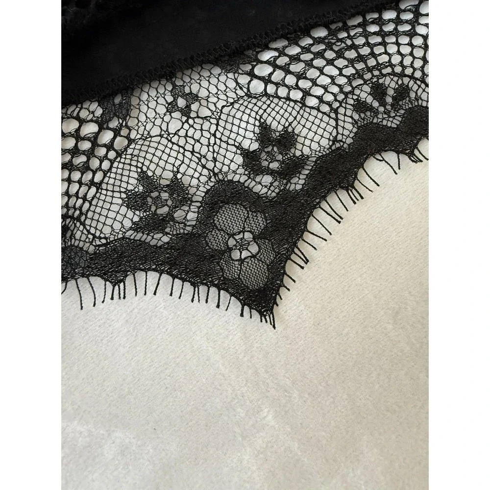 H&M Black Sheer Lace Whimsigoth Witchy Floral Boho Long Sleeve Top Size 2
